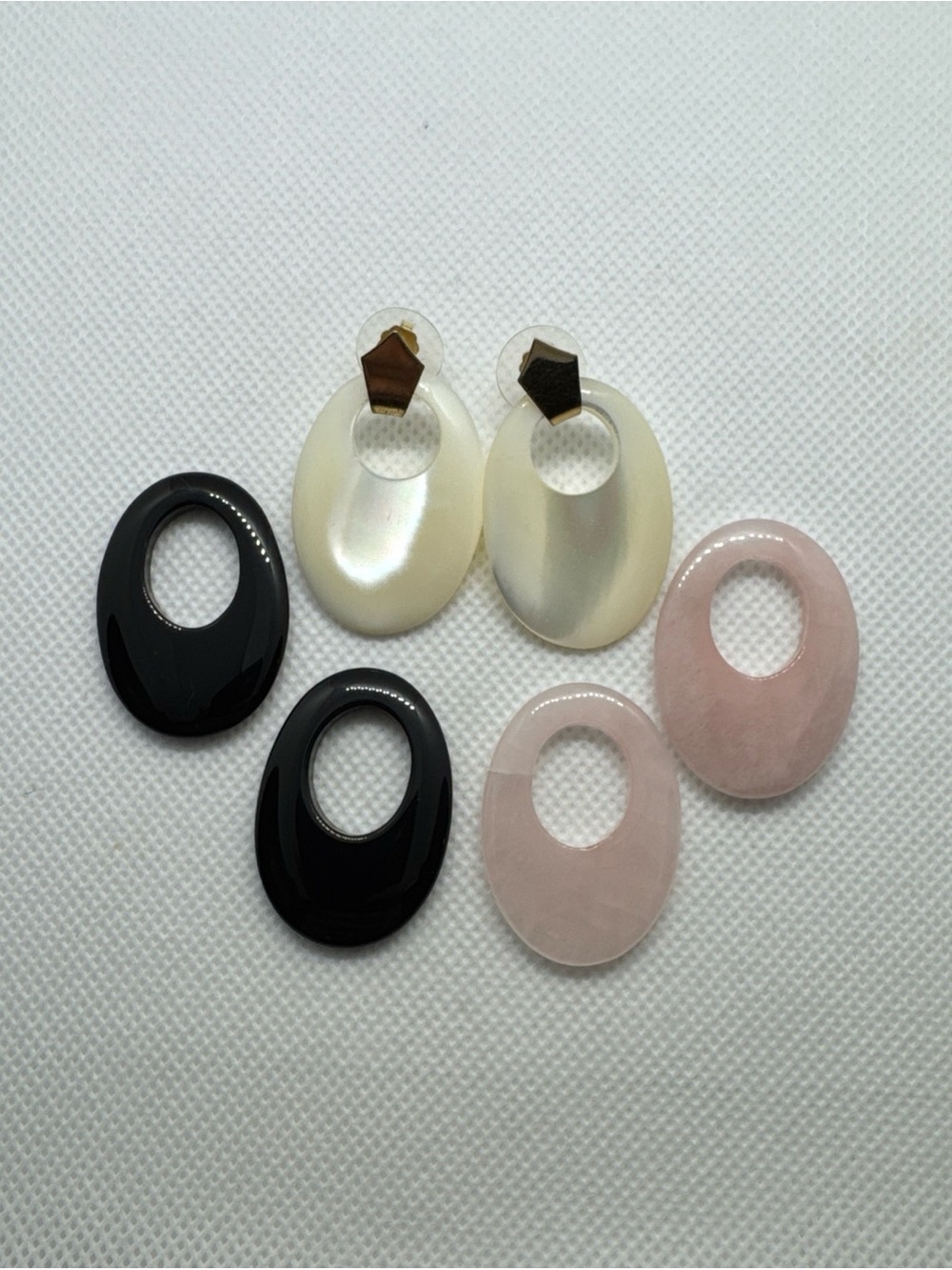 14K Gold Posts Stud Earrings with 4 Enhancers Onyx, Mother Of Pearl, Rose Quartz